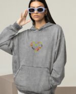 Bluza oversize z kapturem <br>Haft Kocie Serce <br>Haft, Efekt sprania